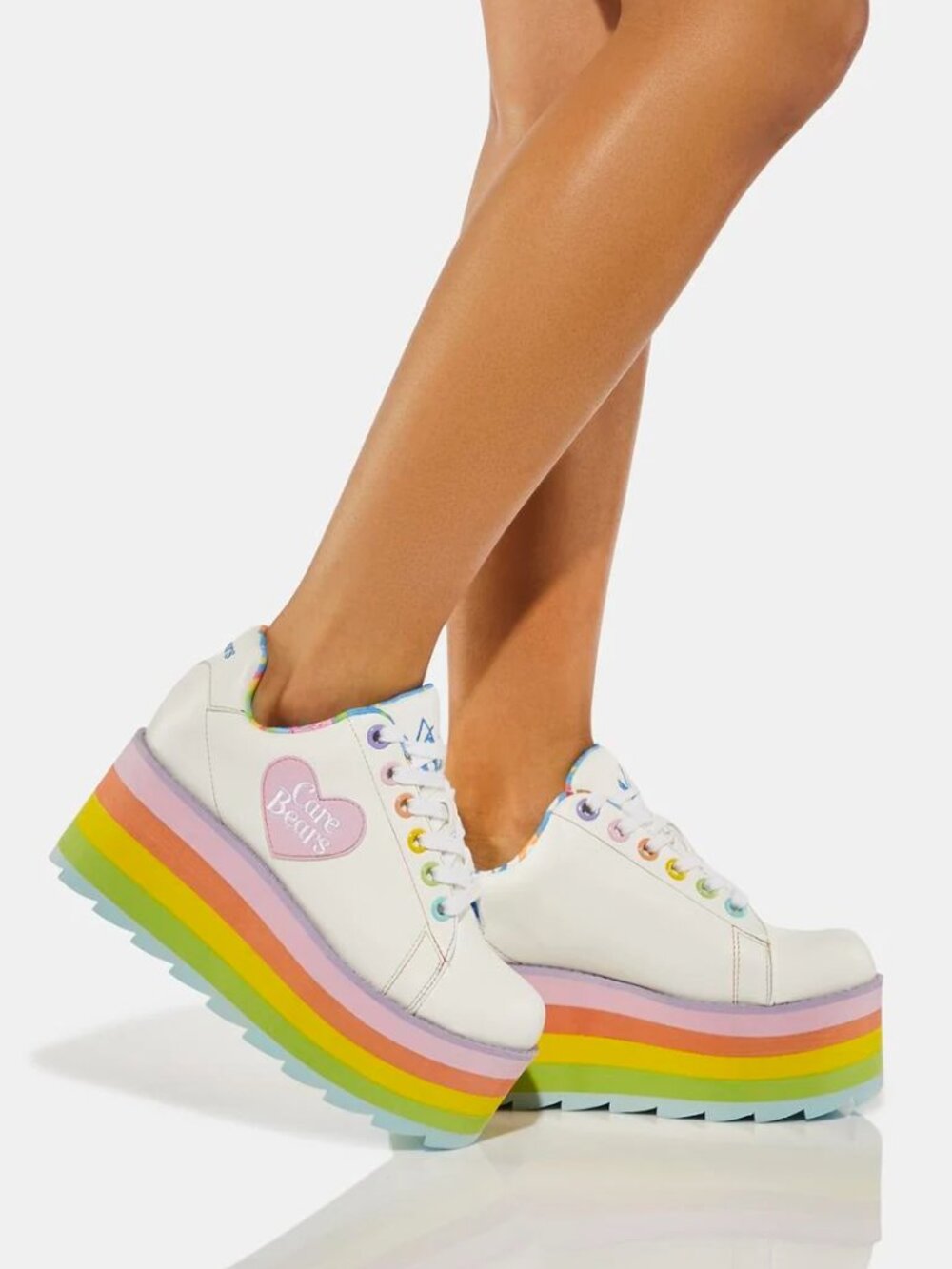 YRU  / Dolls Kill Care Bears Rainbow Heart Platform Sneakers, Size 6